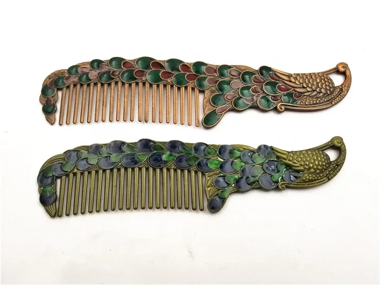 Portable Vintage Tin Peacock Folding Makeup Mirror And Comb For lady gift