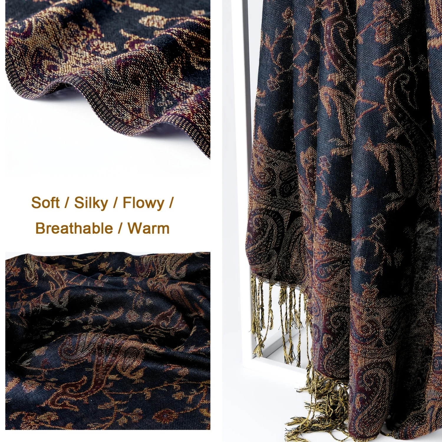 Soft elegant design luxury paisley pattern pashmina shawl  woven jacquard custom pashmina scarf hijab headscarf