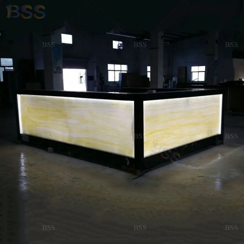 Restaurant Counter Table Design Modern Translucent Marble Led Club Bar Counter Top