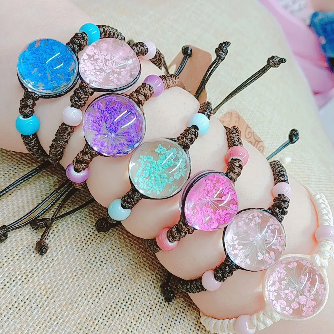 Unique Woman Fashion Wristband Adjustable Size Plant Simplicity Woven Amber Rope Dried Flower Jewelry Bracelets & Bangles