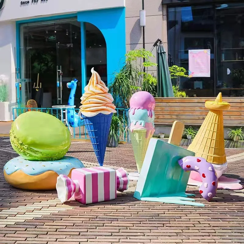 Shopping mall dessert shop ice cream shape fiber sculpture decoration fiberglass ice cream cone model sculpture
