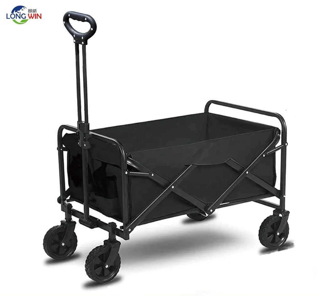 Mini Camping Trolley Small Utility Folding Wagon Beach Carts Outdoor Portable Metal Frame Rolling Cart All Terrain Utility Wagon