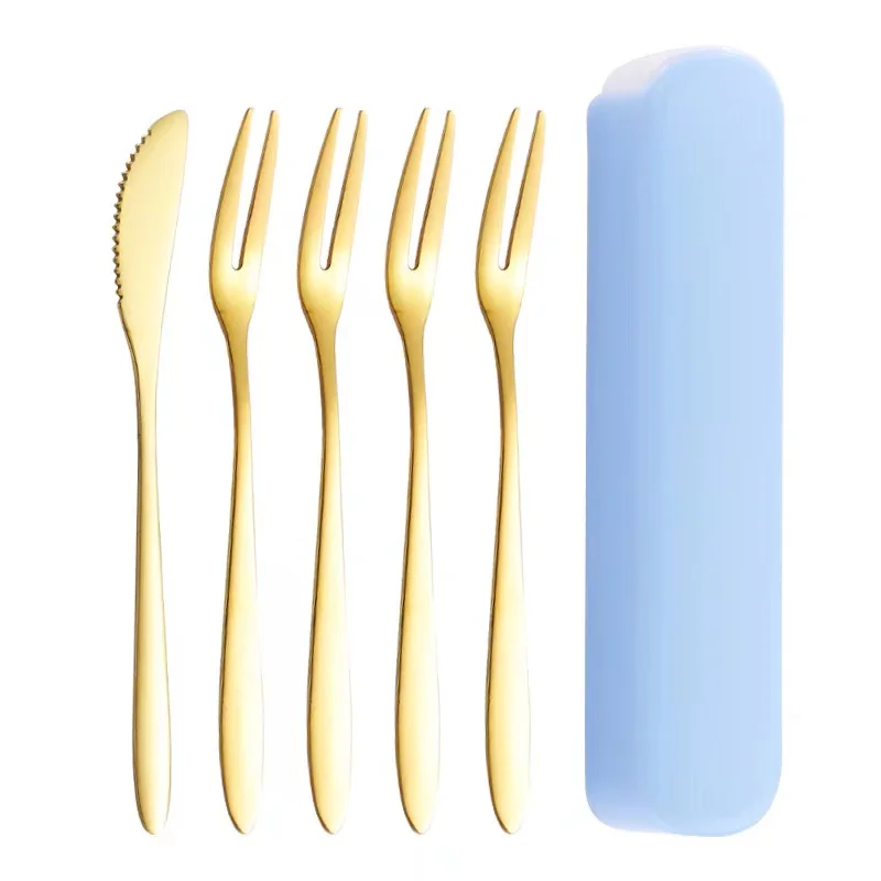 Manufacturer wholesale stainless steel mini knife and fork set silver gold dessert cutlery customizable gift box color and logo
