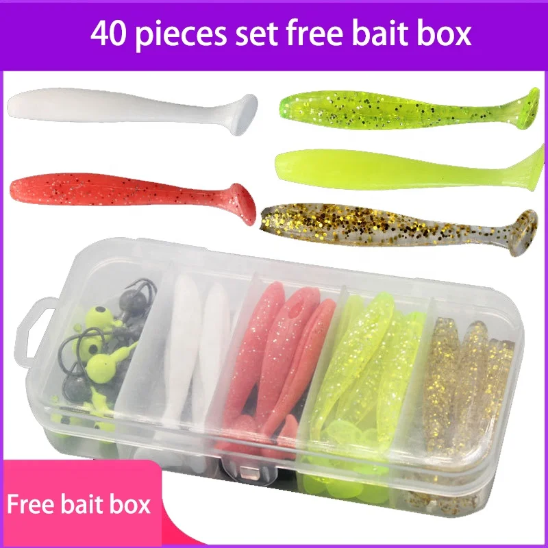 C OEM ODM 40 pieces soft bait free bait box set nude color lead hook fishing accessories soft worm lure set