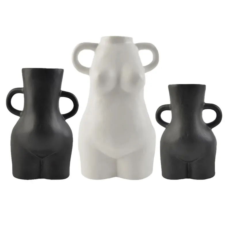 Redeco New Arrival White Body Vase Molds White Matte Human Matte Vase Small Ceramic Body Vase For Home Decor