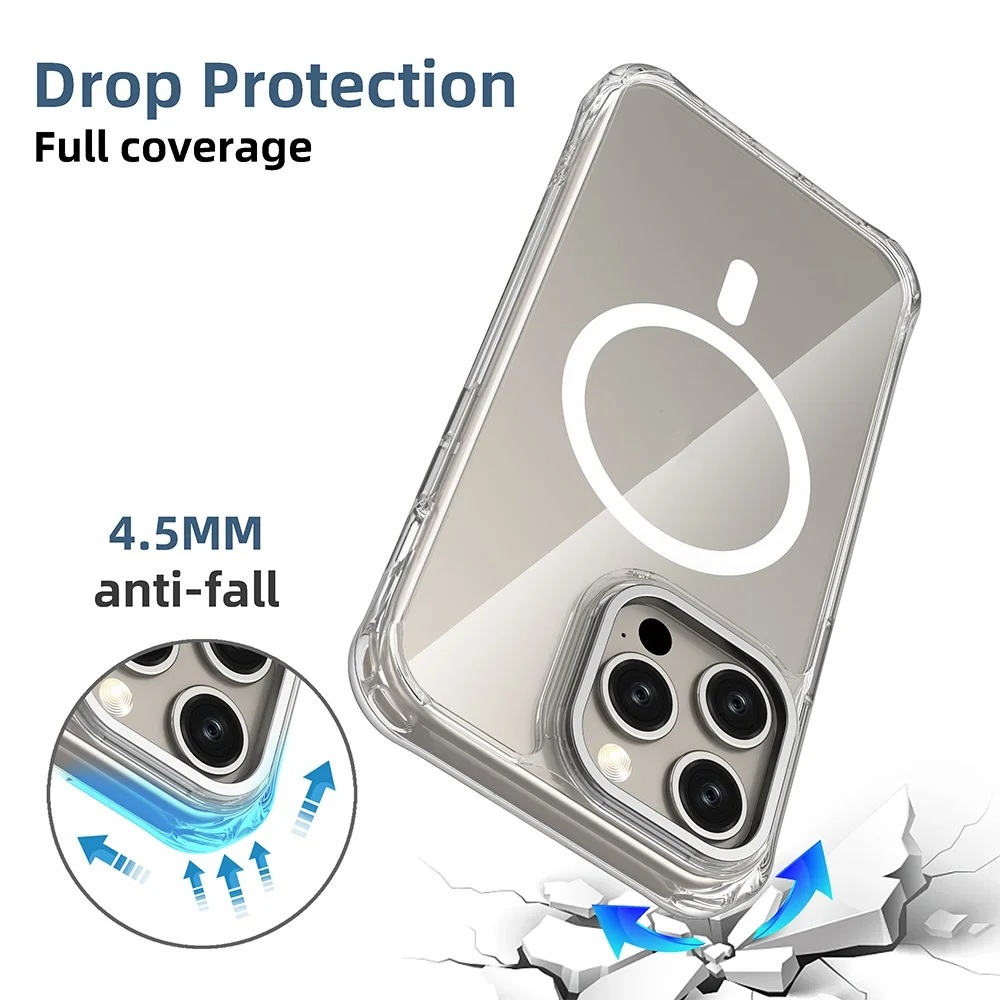 Tpu pc wireless charging clear phone case for iPhone 14 back cover shockproof magnetic phone case for iPhone 12 13 14 pro