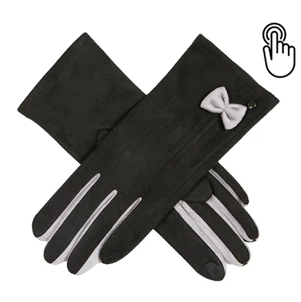 Black  Luxury  Warm Winter   Smart  Screen Faux Suede  Gloves with Bow
