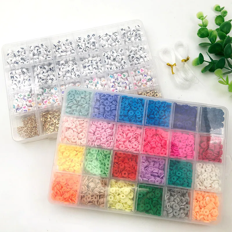 7227pcs Clay Beads 6mm Flat Round Polymer Clay Spacer Beads Bracelets Necklace DIY Clay Jewelry Making Kit Beads for Bracelets