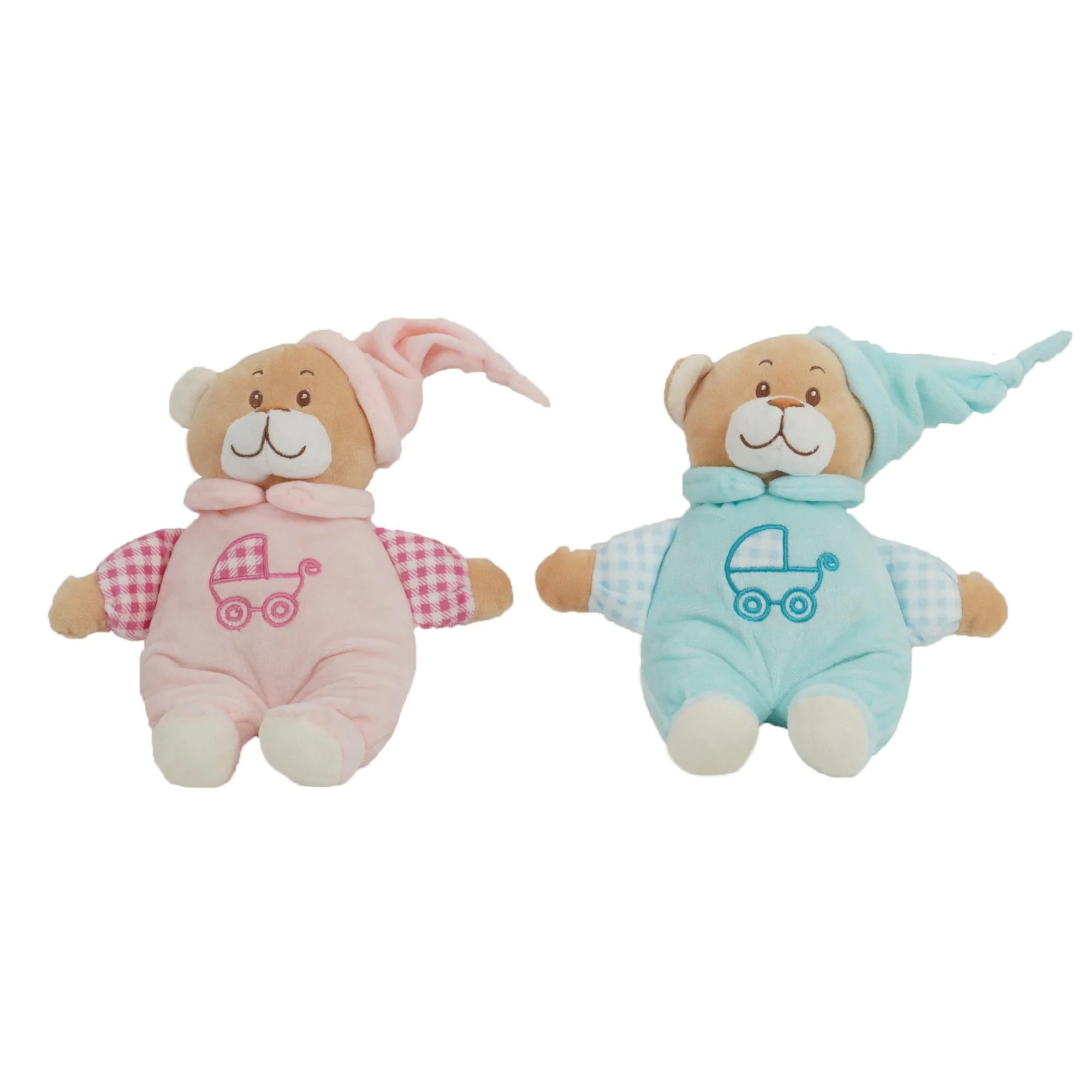 Sleeping Teddy Bear with Bell 25 CM Length Plush Infant Toys Blue Pink Baby Soft Toys