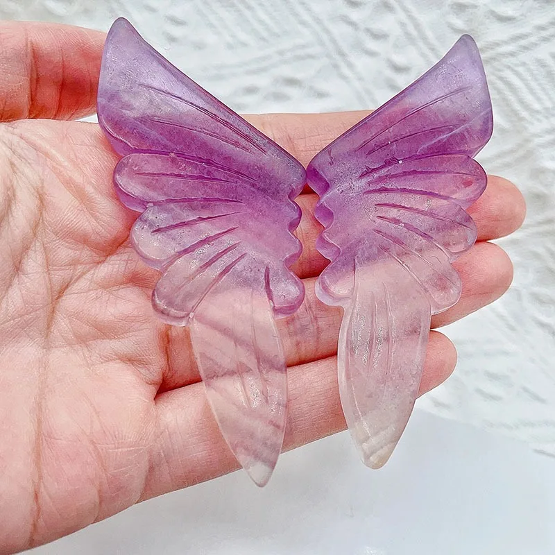 Natural healing fluorite hand carved butterfly wings gold fairy wings with stand for home decoration
