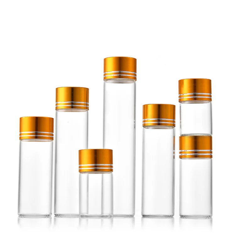 Small glass tube 5ml 7ml 8ml 10ml 15ml 20ml 25ml 30ml clear glass storage vial bottle with aluminium screw cap