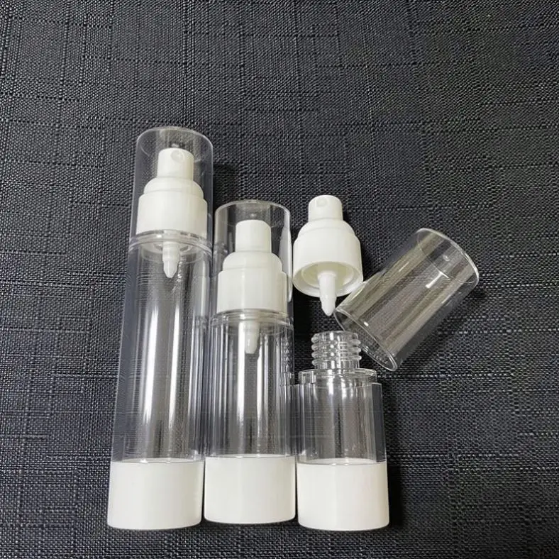 Stock clear In stock 15ml 30ml 50ml Mini Atomizer white head Mist Airless Spray Bottle Packaging Cosmetic Airless Pump Bottle
