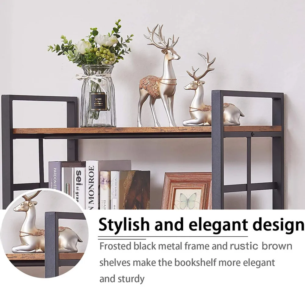 Perfect Industrial Bookshelf 5-Tier Vintage Bookcase and Bookshelves Rustic Wood and Metal Shelving Unit Display Rack Factory