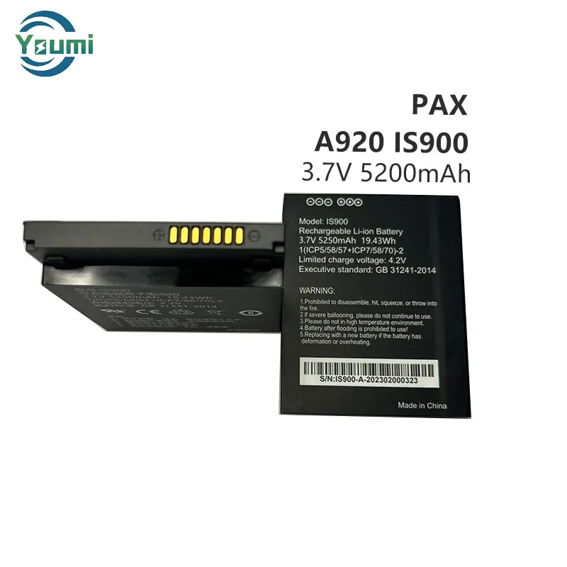 rechargeable pos terminal li-ion battery 5250mAh 3.7V replacement IS900 battery for Pax A920 battery