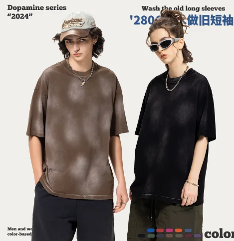 Blank acid wash plain t-shirts for printing 100% cotton high quality t shirt street wear vintage t shirt wholesale men clothing