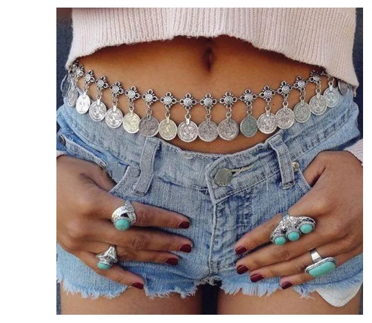 Bohemian Long Tassel Waist Chain Antique Metal Pendant Coin Jewelry Latin Dance