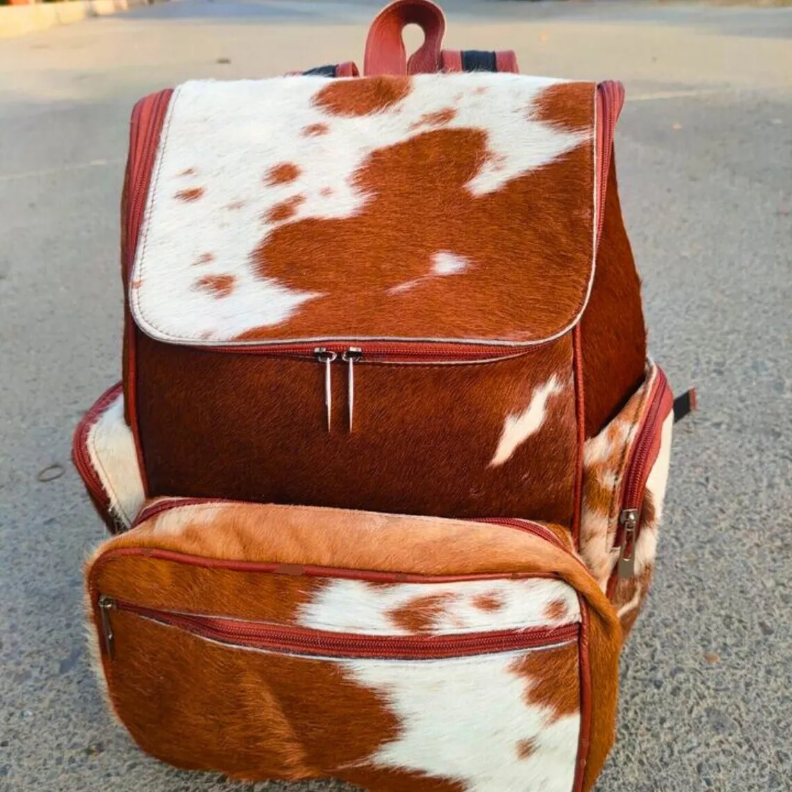 High Quality Natural Cowhide Backpack Bag Brown & White Hair on Cowhide Diaper Bag for Kids Rucksack Bag Gift for Mom Wholesale