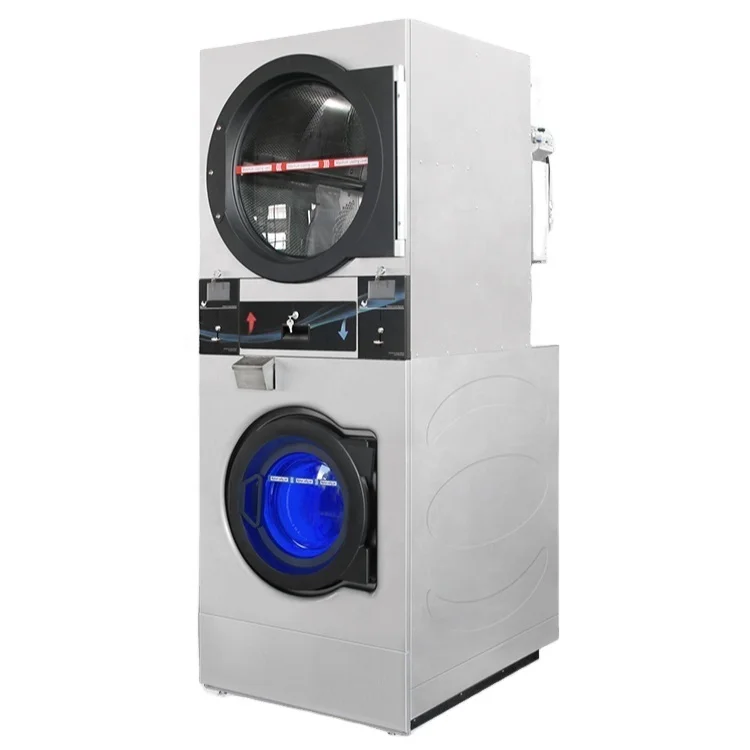 2021 High Quality Commercial Large Capacity Token Operated Automatic Stack Washer And Dryer For Laundry Business