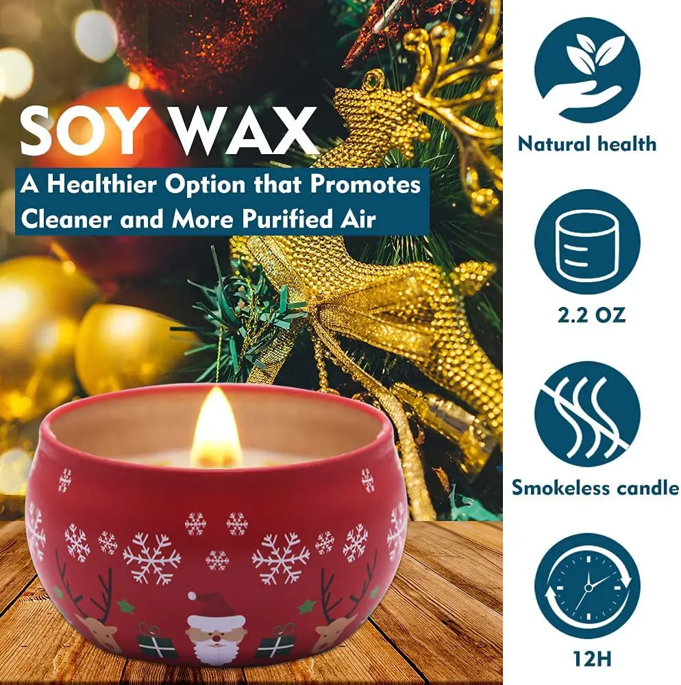 Wholesale Gift Set Holiday Tin Can 2.2oz Soy Wax Strong Scented Candles Christmas Tin Can Candles Gift Set