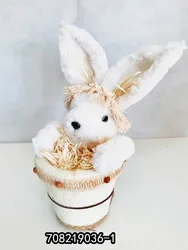 Factory Custom  Flowerpot style Bunny Decorative Table Linen natural hemp rope Happy Easter Rabbit