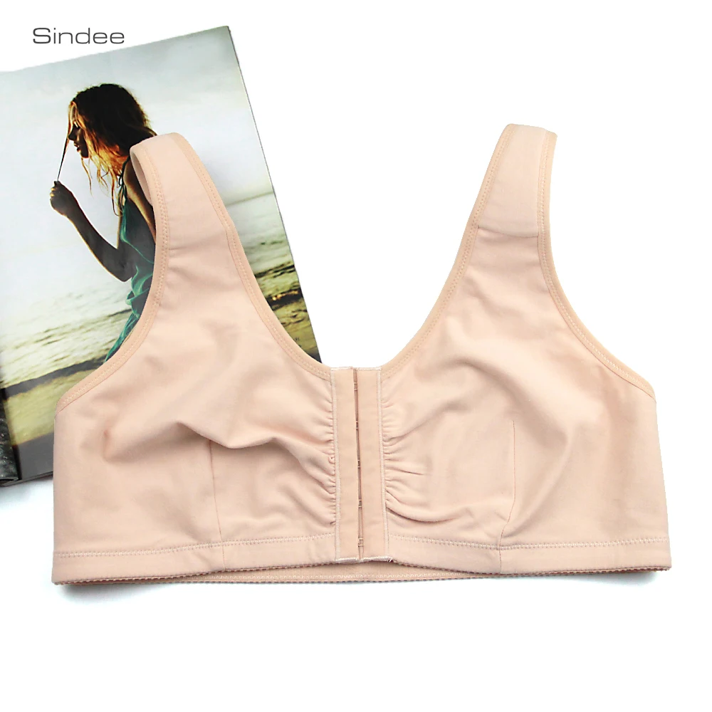 Plus Less Pressure Wide Strap Pocket Bra Front Open Big Breast Post Surgery Soft Mastectomy Bra