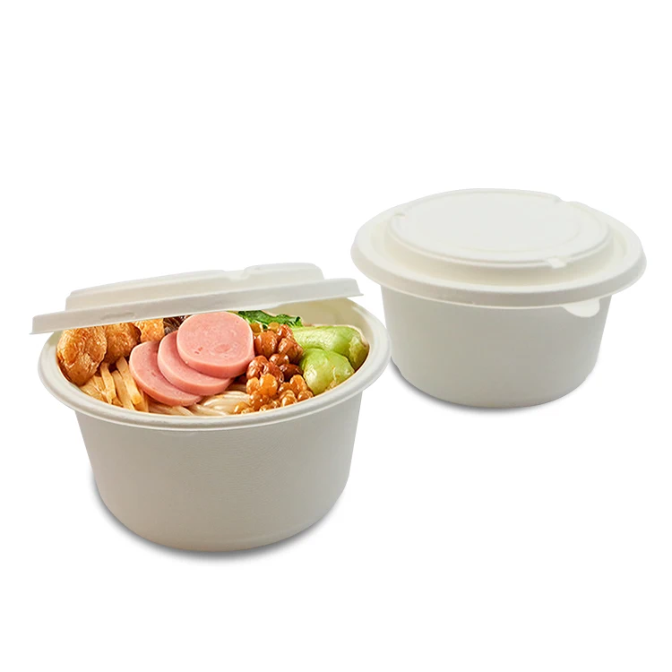 
White Square Sugarcane Bagasse Craft Disposable Kraft Rice Salad Soup Biodegradable Compostable Paper Bowl 