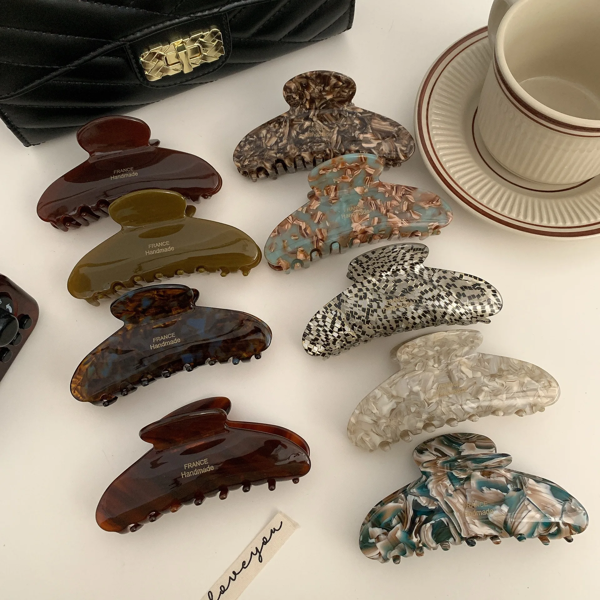 New France Handmade Geometry Large 10.5CM Brown Design Cellulose Acetate Big Hair Claw Clips For Women Girls Hair Accessories