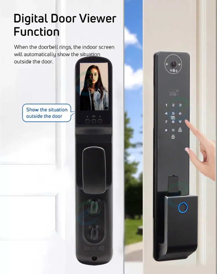 Video Intercom Tuya Smart 3D Face Recognition Smart Lock with Camera Smart Code Digital Fingerprint Automatic Door Lock