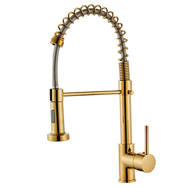 Pull out faucet pure copper single handle gold kitchen sink faucet single hole luxury brass drawing faucet