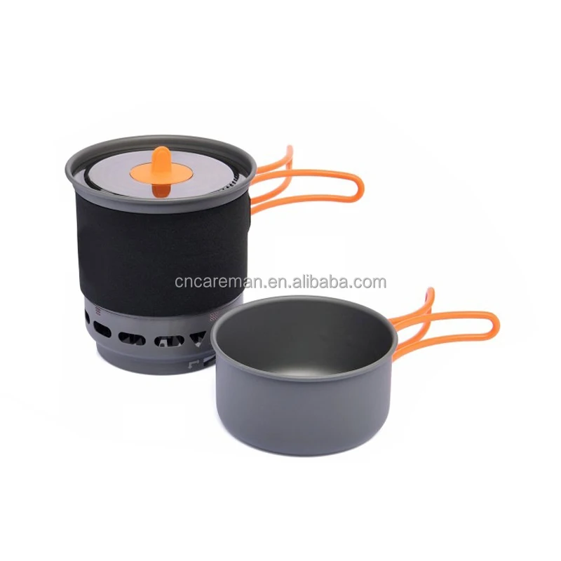 Outdoor Camping Gas Stove Burner, 750ml Aluminum Pot & 400ml Pan Set,Portable Cooking System Multi-fucntional Hiking Backpacking