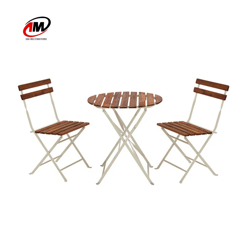 Garden Furniture  Wood Batten Metal Frame Folding Table Chair Set