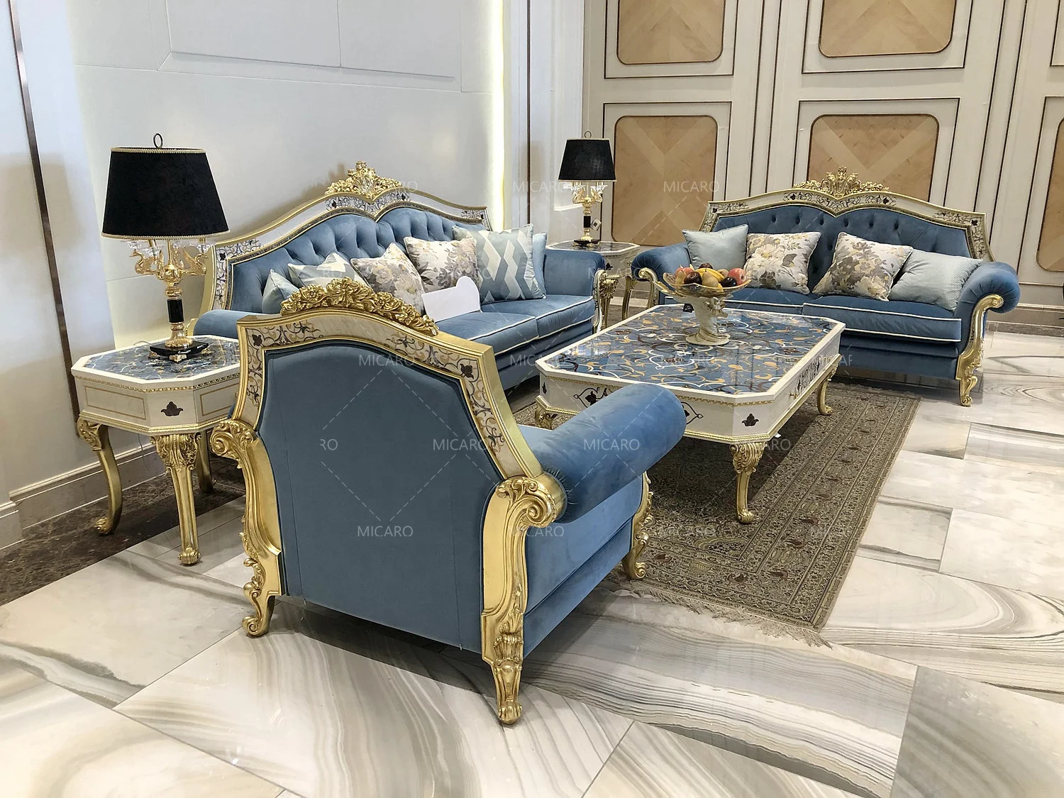 luxury Italian 1+2+3 sofa set furniture velvet fabric antique living room sofa