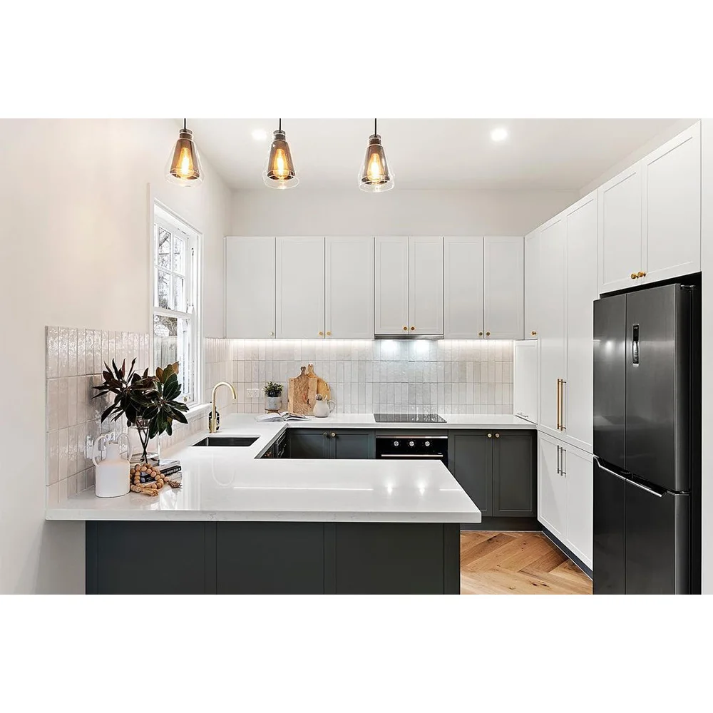 Contemporary Style Wooden Veener Fashionable MFC White Color Kitchen Cabinet