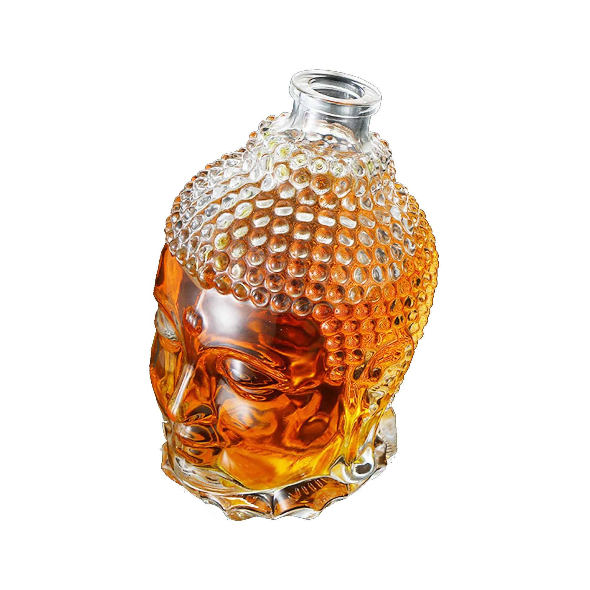 500ml custom Buddha head glass bottle can be custom colored with cork cap