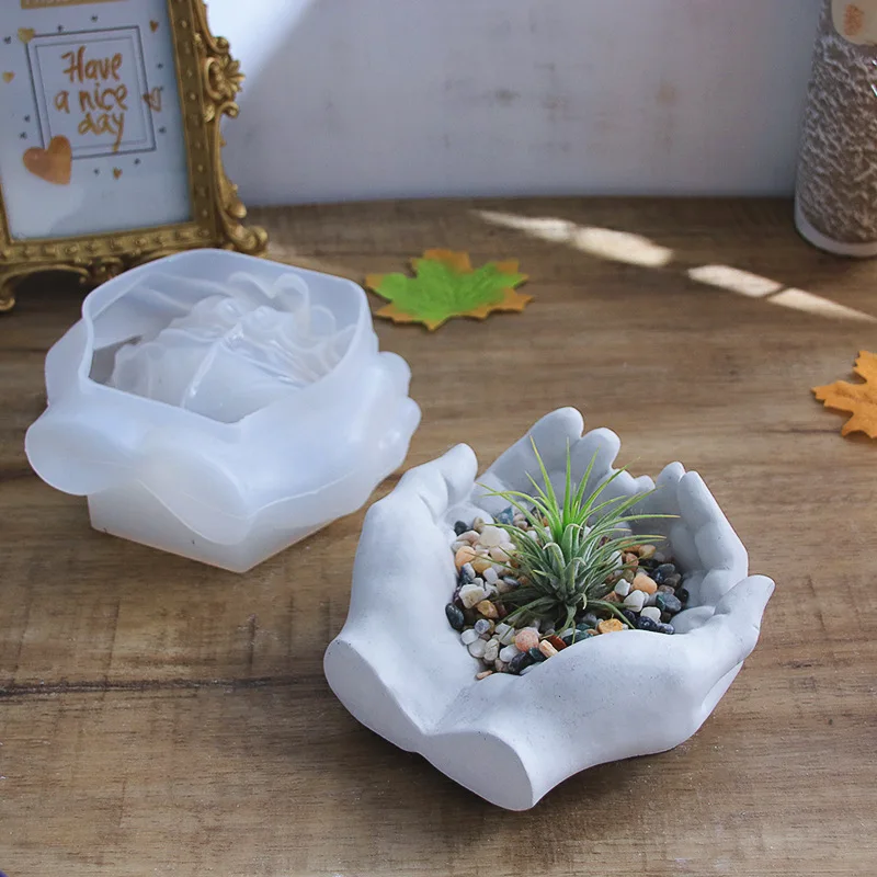 BS411 Hand Shaped Flower Pot Cement Silicone Mold Concrete Clay Succulent Planter Resin Mold Jewelry Storage Mould