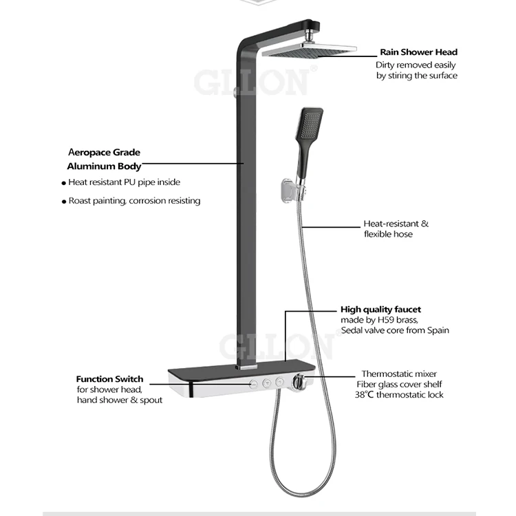 
High experience China manufacturer L shaped shower bathroom shower set column panel wall mount Spa Shower system 