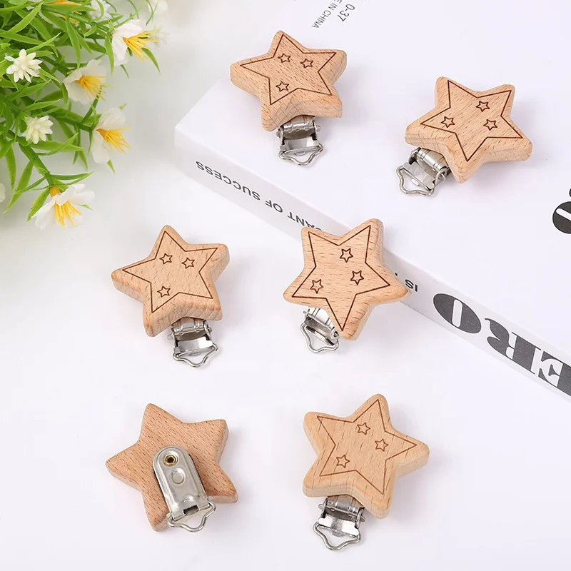 New Products Baby Toys Wooden Accessories Baby Pacifier Clip Star Shape Clips for Pacifiers