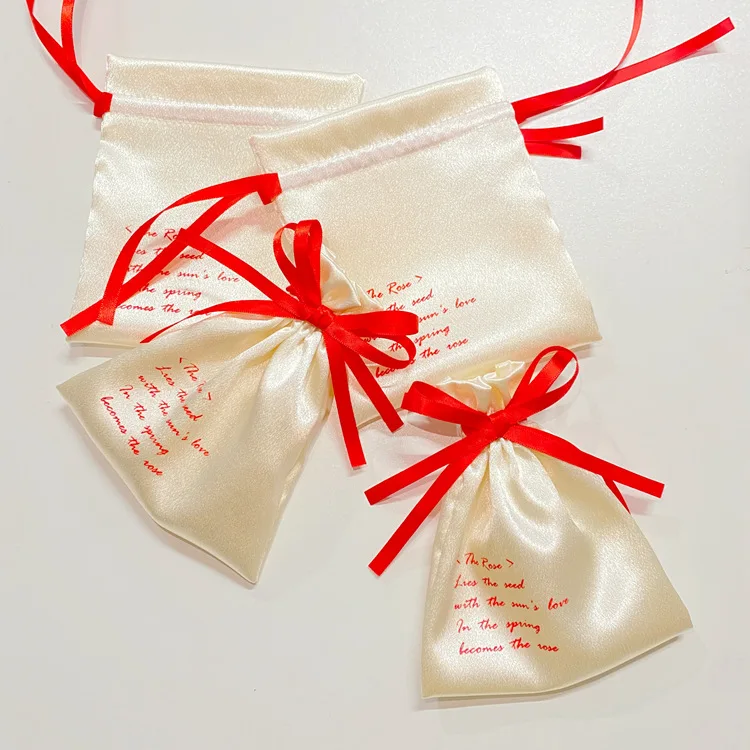 wholesale Satin Drawstring Bag Customized Logo Printed Satin Gift Bag for hair Packaging Hair Extensions