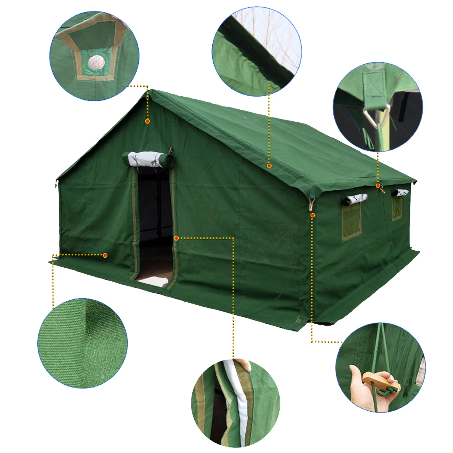 Outdoor Waterproof Refugee Canvas Tent Large Heavy Duty Disaster Emergency Refugee Relief Tent