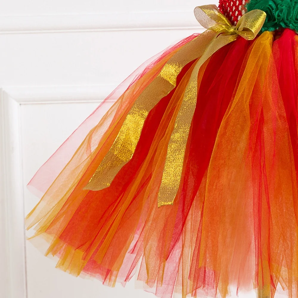 
New Design Christmas Tulle Dress Girls Orange Tutu Skirts With Free Elk Horn Headdress 