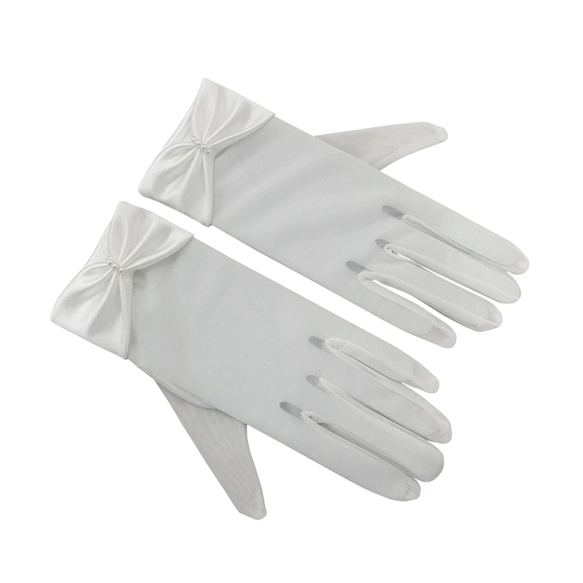 WG058 Women Wedding Bridal White Gloves Satin Edge Pearls Full Finger Wrist Brides Bridesmaid Marriage Gloves