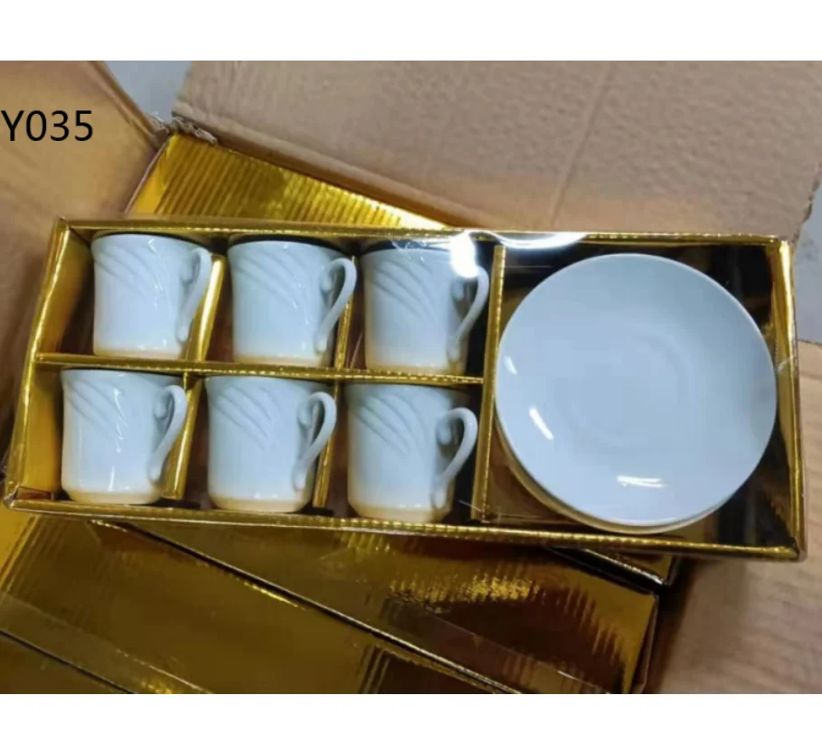 Factory Wholesale High Quality 12 Pieces White Cup And Saucer 90 CC Popular Ceramic Cup Restaurant Hotel Household Coffee Cup
