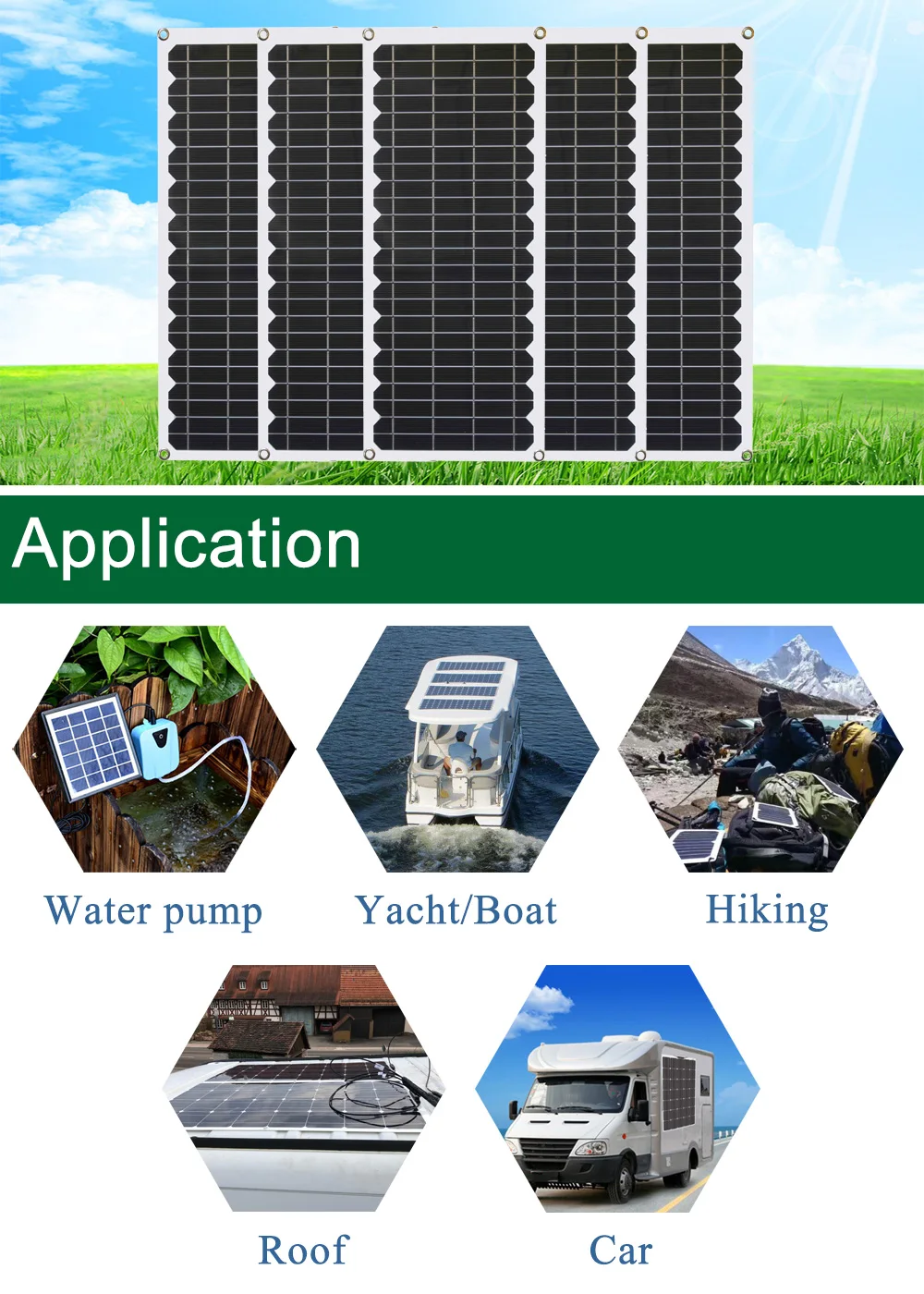 
RG 18V 10W Flexible Solar Panel Kit with Crocodile clip and Car Charger 