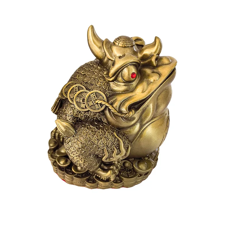 Factory Chinese traditional fengshui products golden toad treasure lucky animal brass frog ornaments