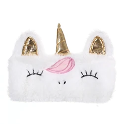 Flocking emulates fur unicorn custom school cute pencil case for girls