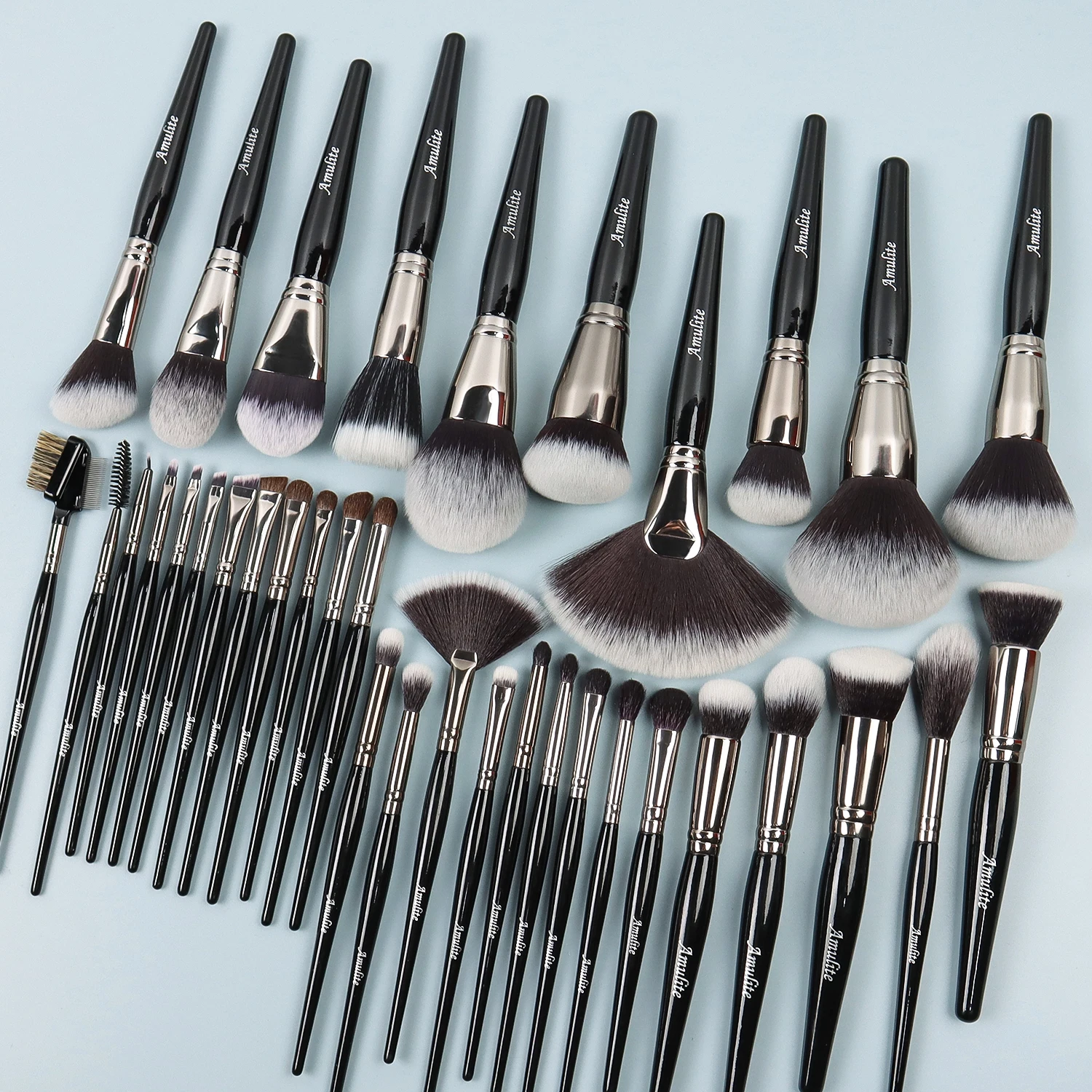 Amulite Black 36pcs Luxury Makeup Brush Set Wholesale Wood Handle Private Label foundation Cosmetic makeup brushes