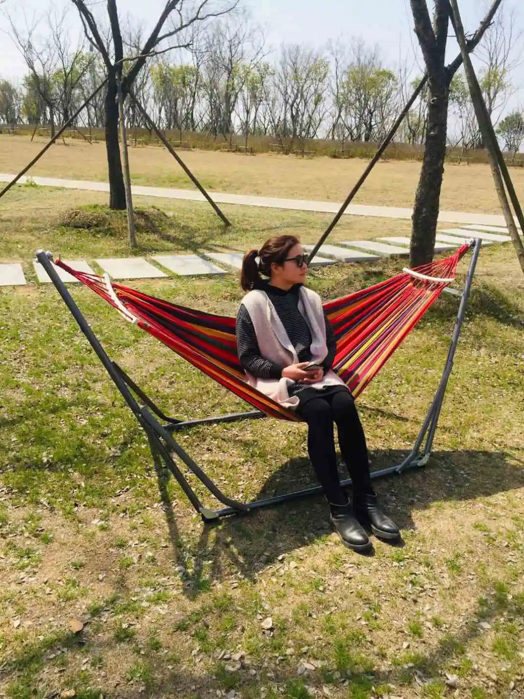 3D Max Outdoor Foldable Hammock Adjustable Footrest Foot Rest Hammock Patio Garden Beach Canvas Folding Hammock Chair