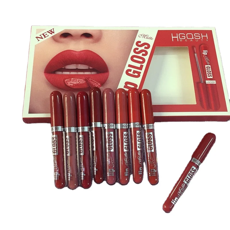 New 12 pc Sexy Red Customized Lip  gloss Cosmetics Set Display Sparkling Makeup Gifts for Girls and Women