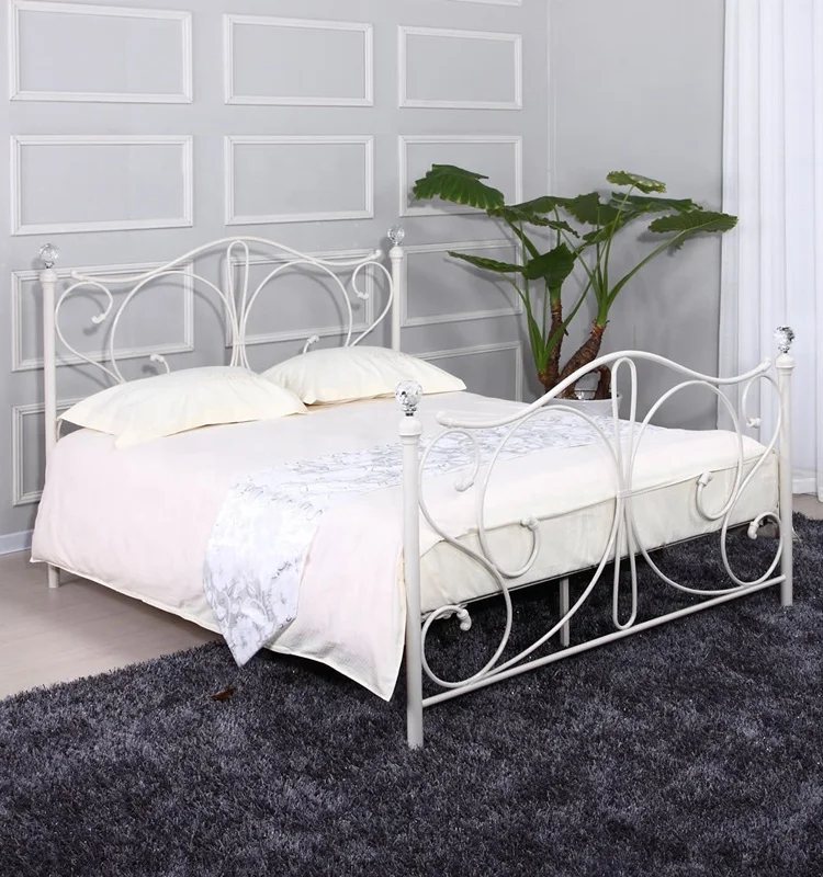 
wholesale hotel modern bedroom designs white metal double bed sell 