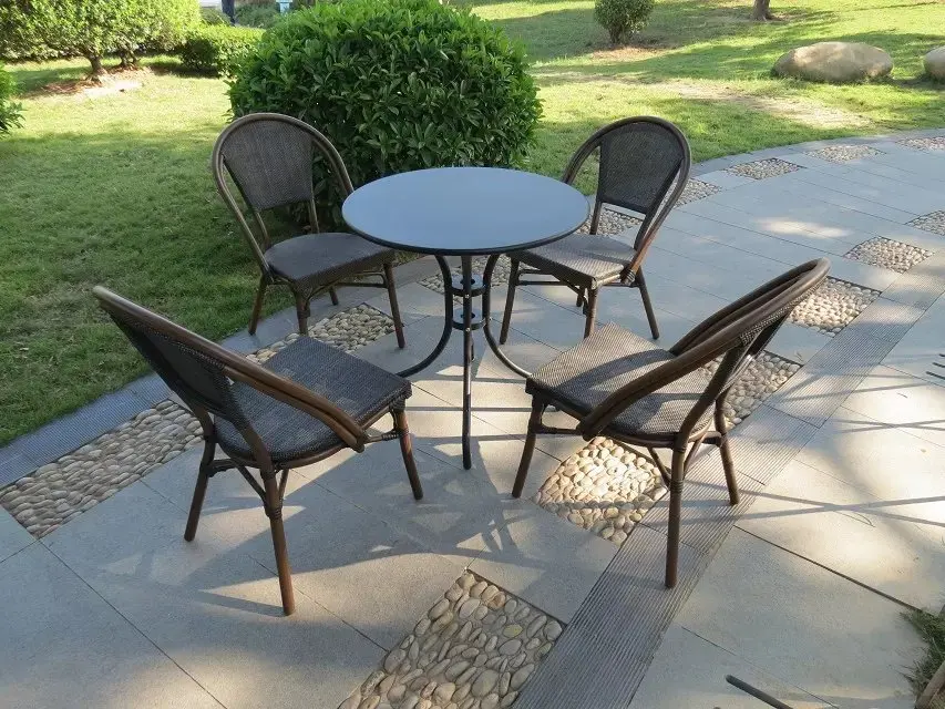 Outdoor Aluminum Teslin Furniture  Patio Bistro Dining Chairs Custom Garden Bamboo Look Balcony Coffee Table Chair